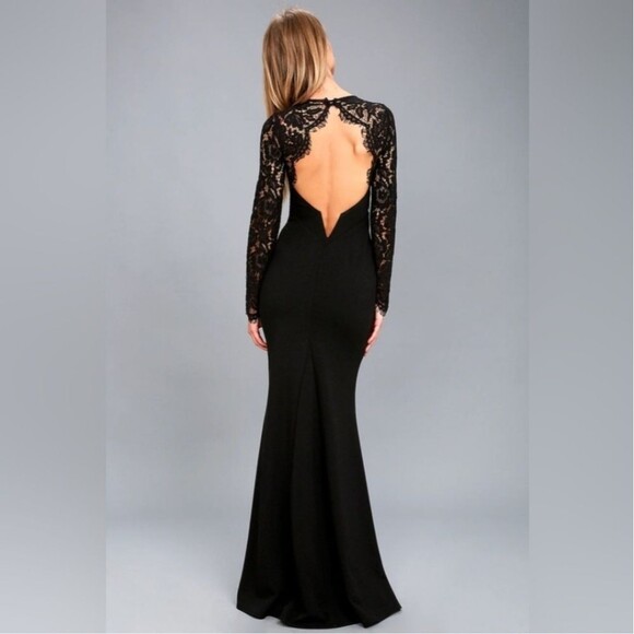Lulus Whenever You Call Solid Black Lace Open Back Floor Length Maxi Dress - Picture 4 of 12